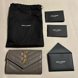 Saint Laurent Gray Leather Card Holder
